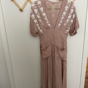 Free People Pink Embroidered Maxi Dress